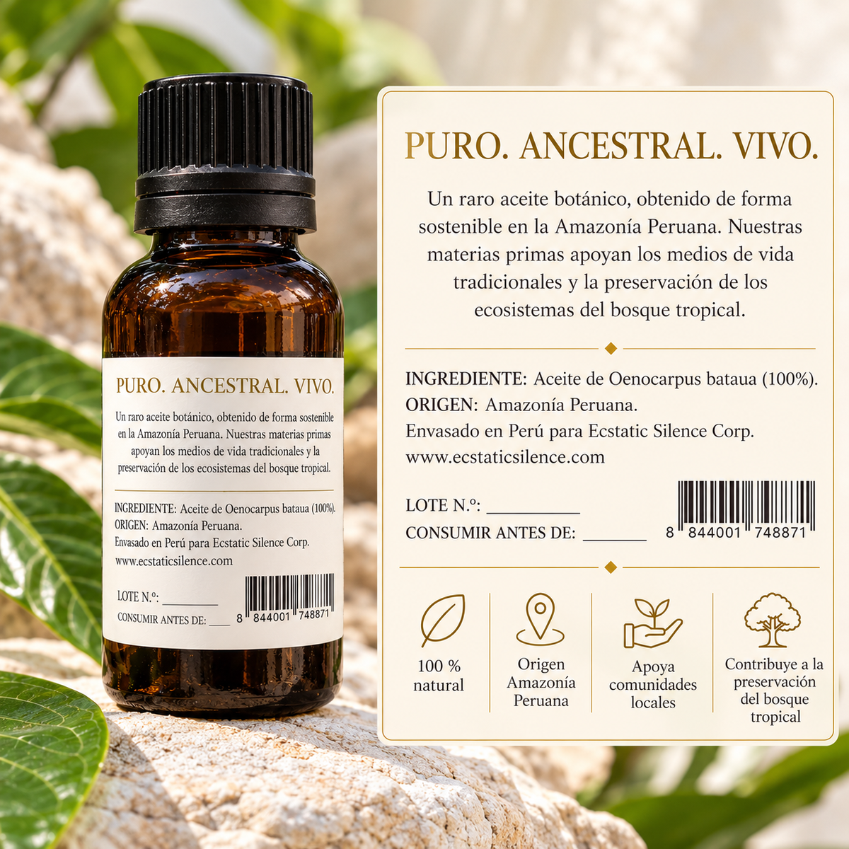 Etiqueta posterior del aceite de ungurahui